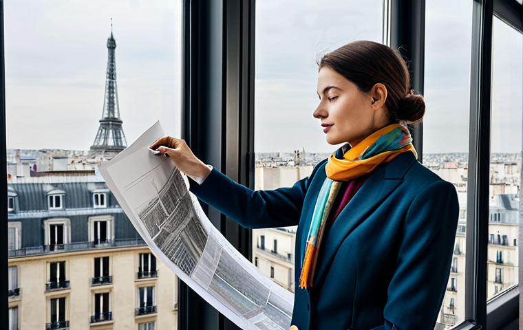 펀드투자상담사와 고객 신뢰 구축 사례 - **
A Parisian architect in a stylish, modern office, reviewing blueprints. She is wearing a chic, t...