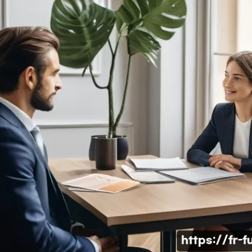 Home 30 펀드투자상담사로서 고객 신뢰를 얻는 방법 - A warm and inviting financial advisory office in Paris, bathed in soft, natural light. A male financ...