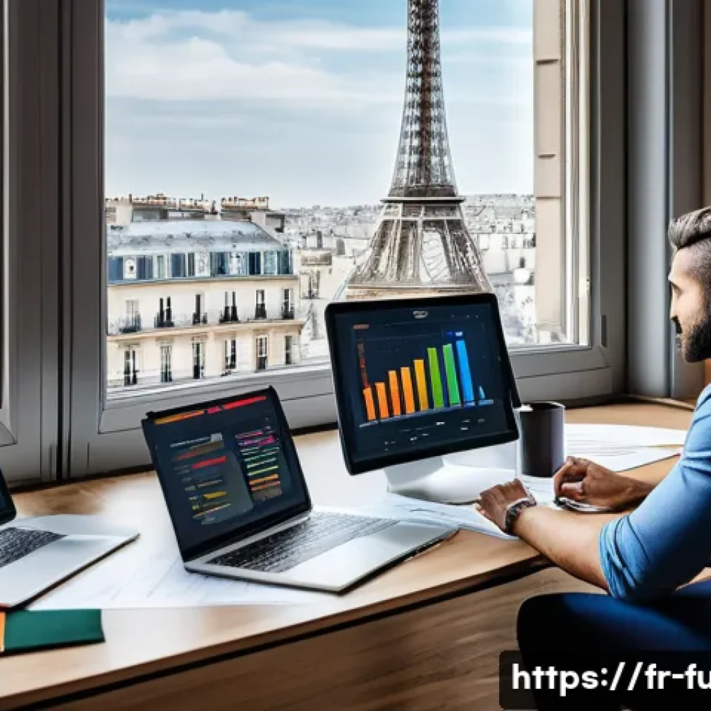 펀드투자상담사 실무 노하우 공유 - A modern financial advisor’s office in Paris, featuring a professional consultant explaining investm...