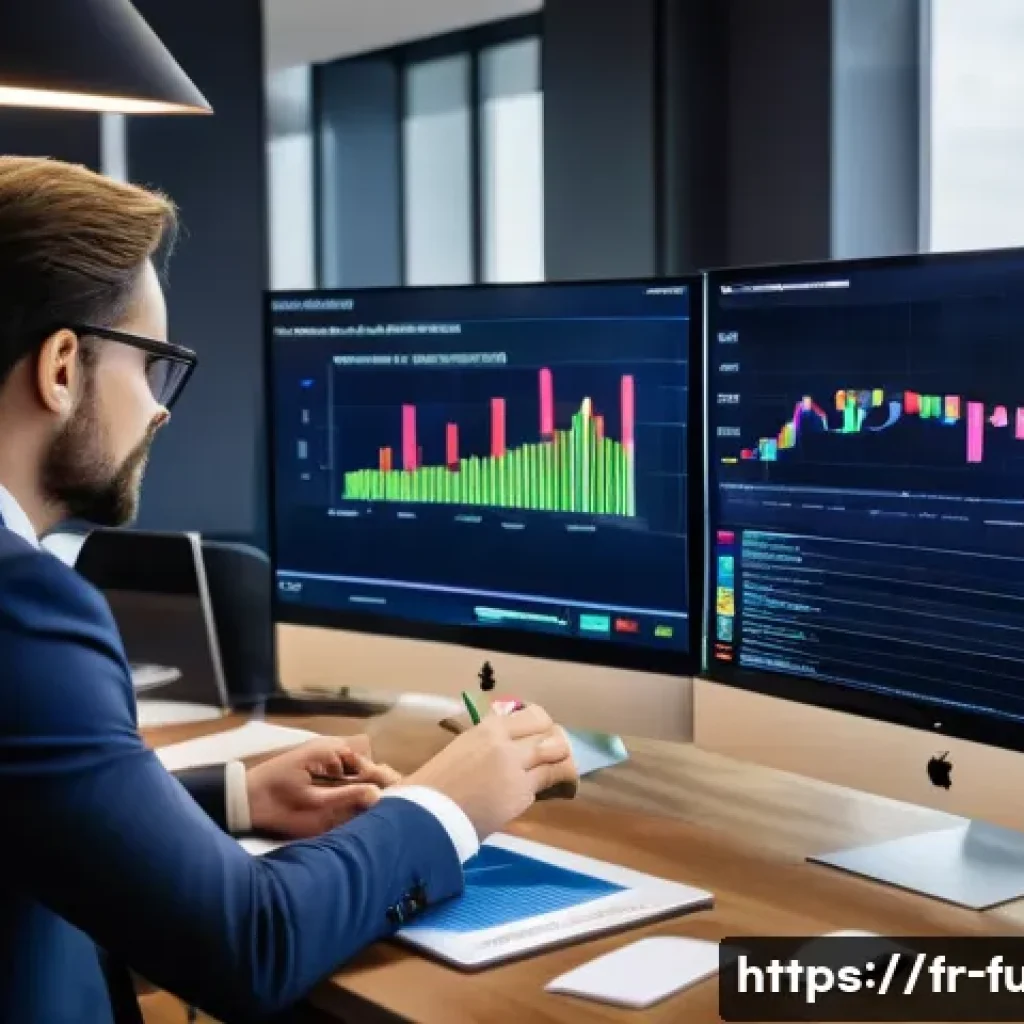 펀드투자상담사로서 직무에서 배우는 기술 - A sophisticated financial advisor in a modern Parisian office, analyzing real-time stock market data...