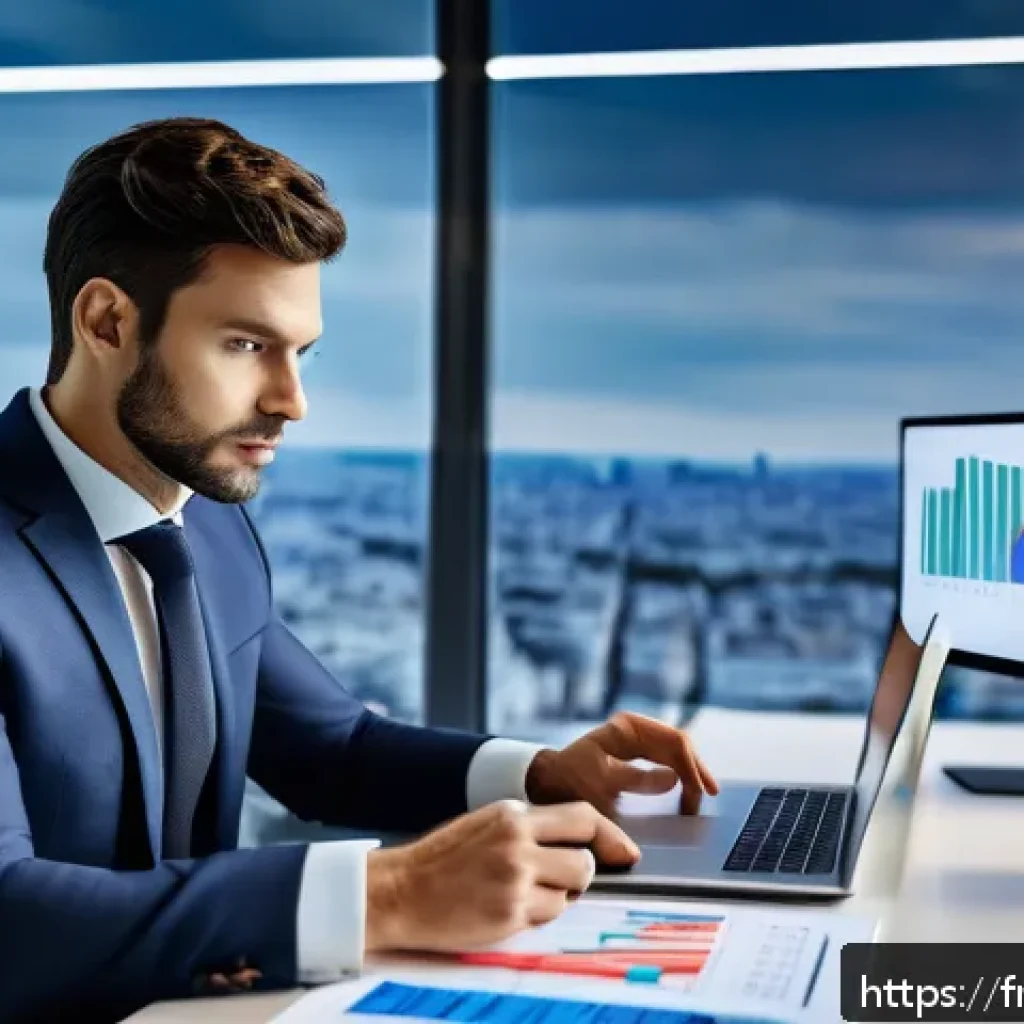 펀드투자상담사로서 업무 효율성 향상 전략 - A professional French financial advisor in a modern office setting, wearing a smart business suit, s...