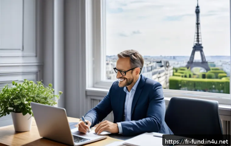 펀드투자상담사 경력직 인터뷰 사례 - A professional financial advisor in a modern Parisian office setting, engaging attentively with a mi...