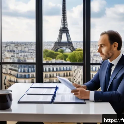펀드투자상담사 실무를 위한 금융 데이터 해석 - A sophisticated financial advisor&rsquo;s office setting in Paris, featuring a large digital screen displa...