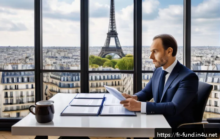 펀드투자상담사 실무를 위한 금융 데이터 해석 - A sophisticated financial advisor&rsquo;s office setting in Paris, featuring a large digital screen displa...