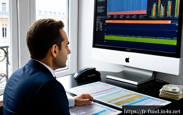펀드투자상담사와 관련된 직무 환경 변화 - Photorealistic modern French financial advisory office, experienced fund investment adviser reviewin...